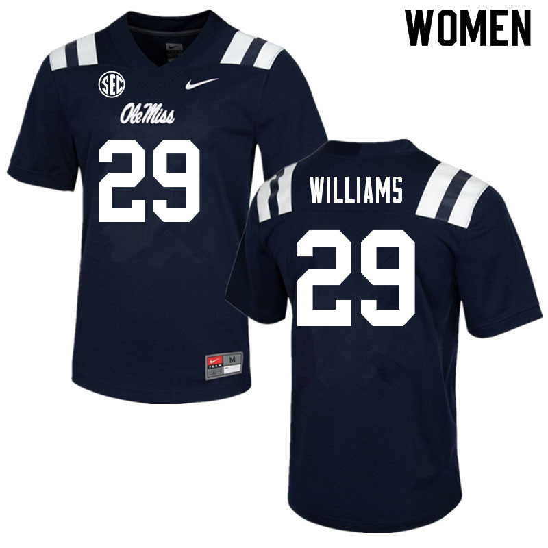 Women #29 Demarko Williams Ole Miss Rebels College Football Jerseys Sale-Navy